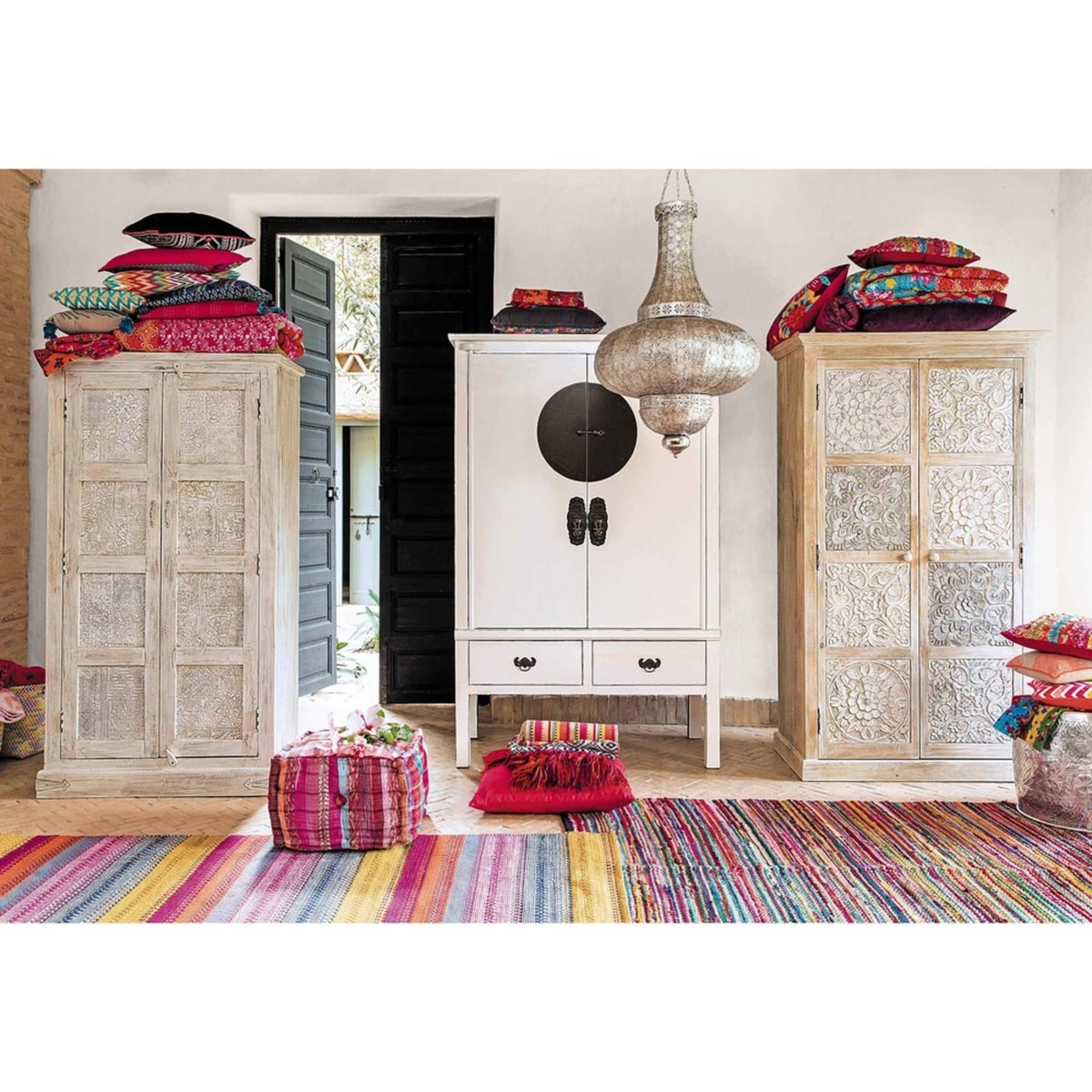 Mango wood wardrobe in white with distressed finish W 90cm Taj – image 7