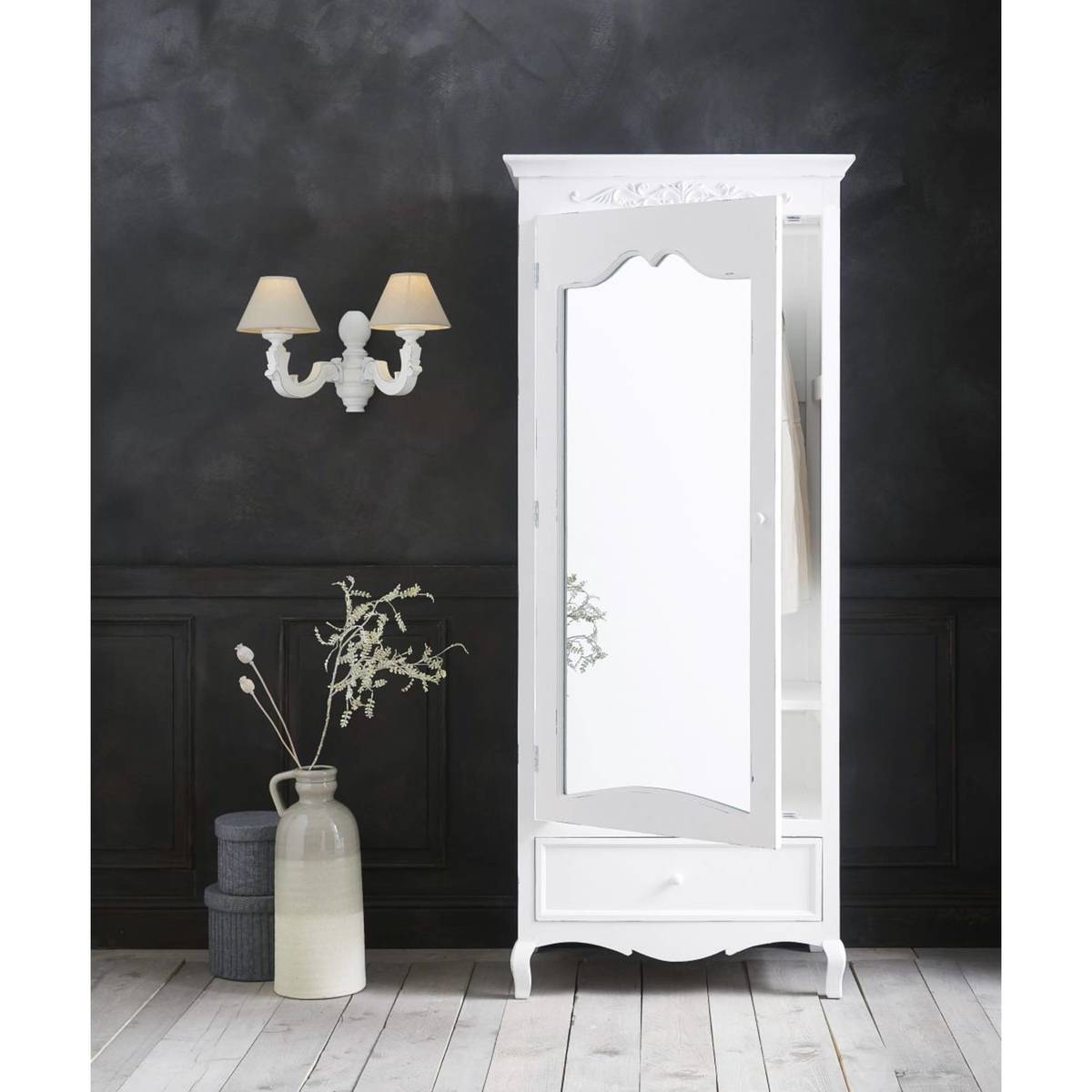 White 1-door 1-drawer bonnetière wardrobe Elisa – image 5
