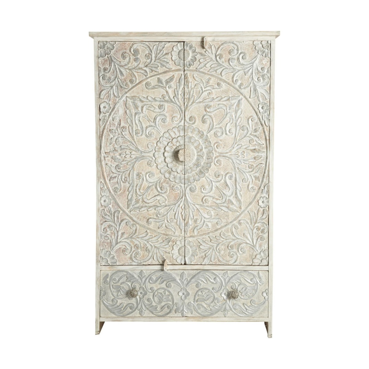 Solid mango wood wardrobe in white and silver Namaste – image 1