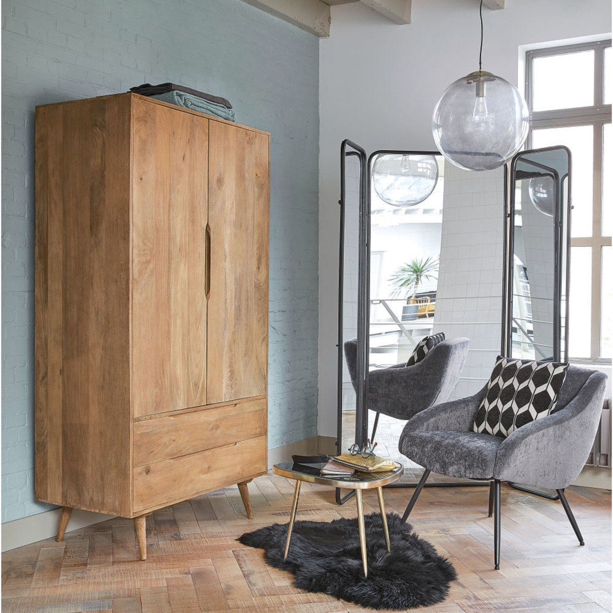 Solid mango wood 2-door 2-drawer wardrobe Trocadero – image 6