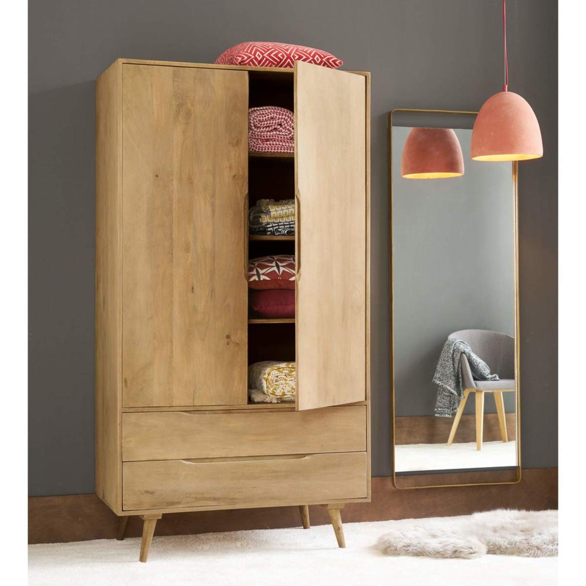 Solid mango wood 2-door 2-drawer wardrobe Trocadero – image 7