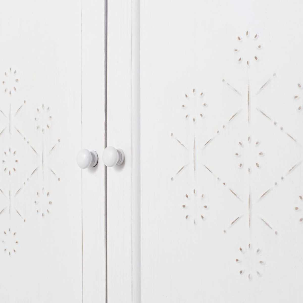 2-door white pine wardrobe with relief motifs Bianca – image 3