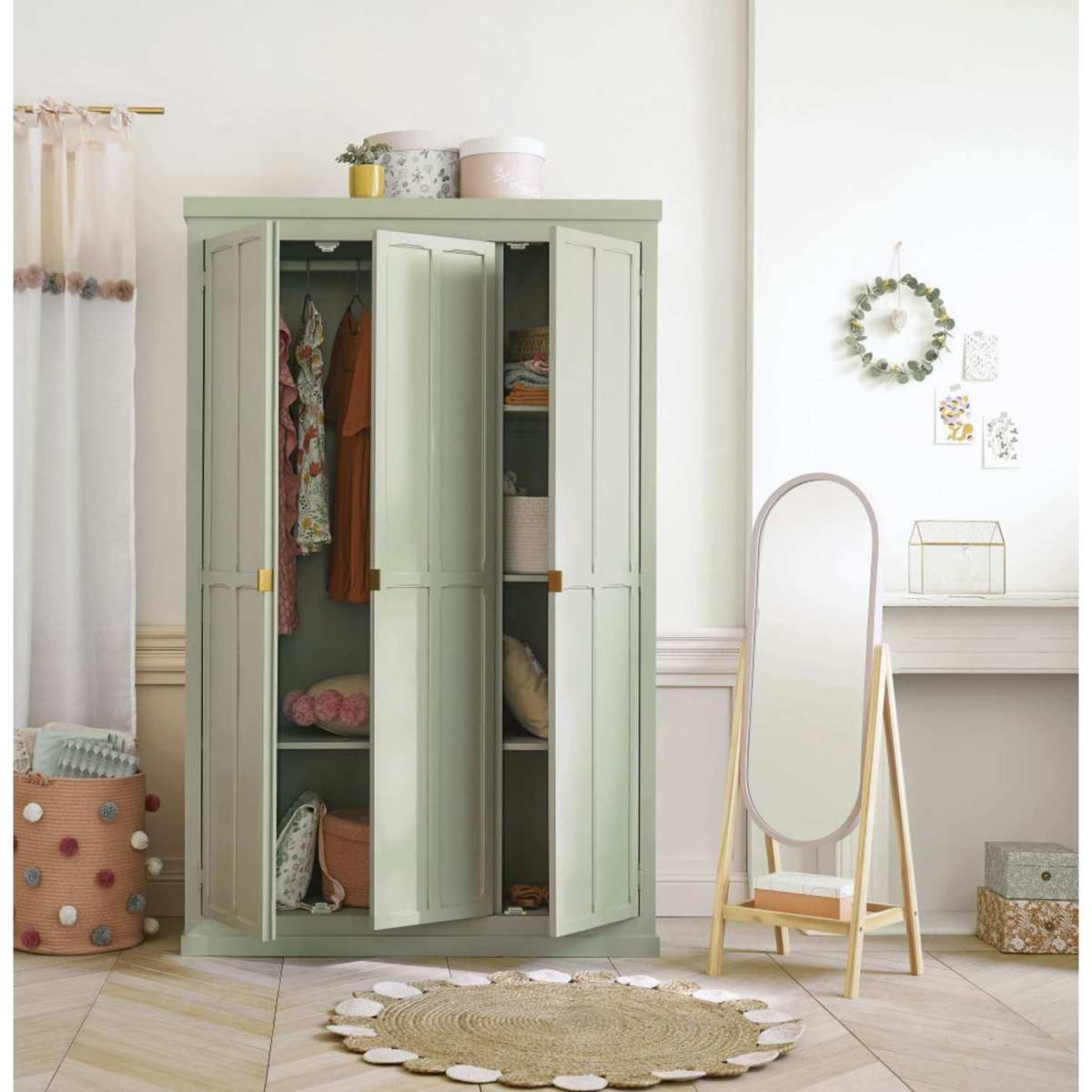 Green wardrobe with 3 doors Suzon – image 4