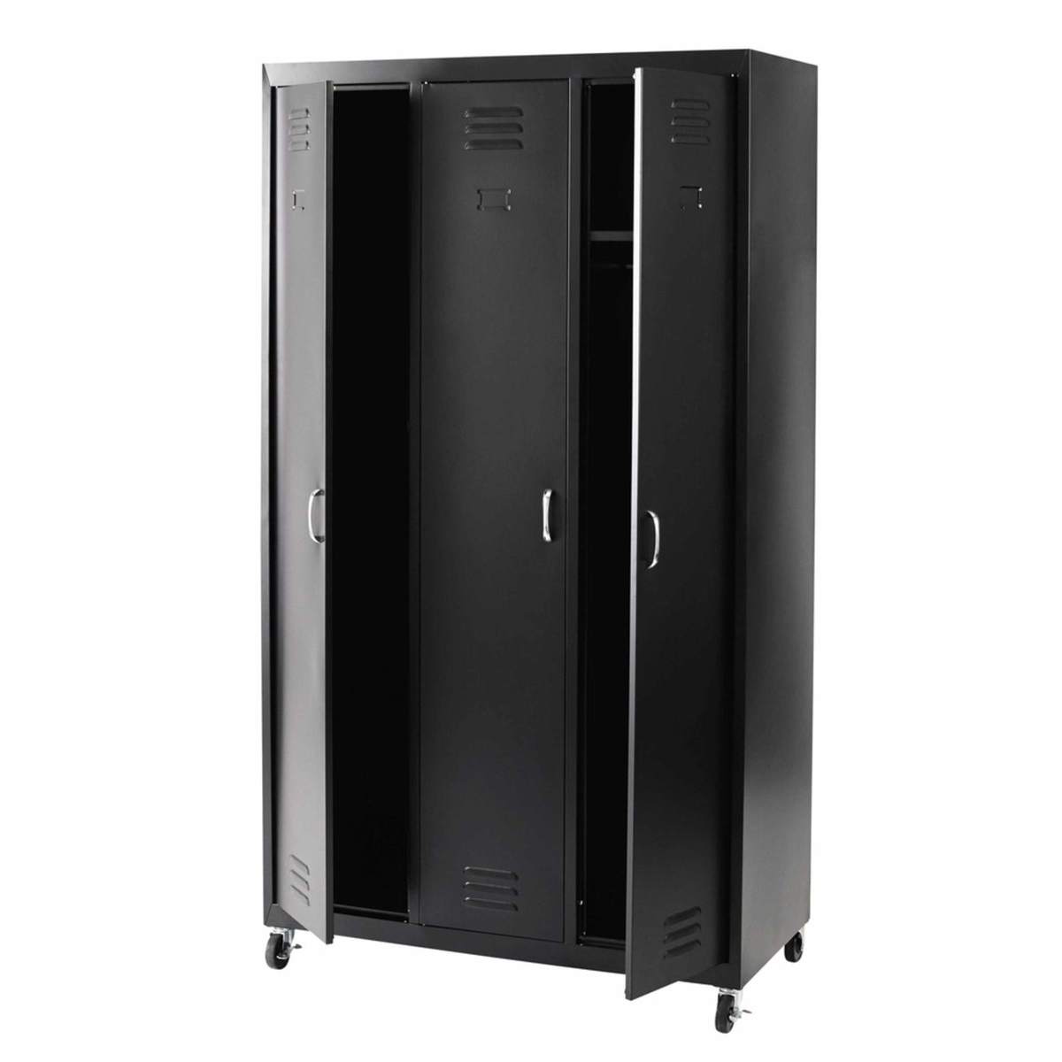 Black Metal 3-Doors Wardrobe on Wheels Loft – image 3