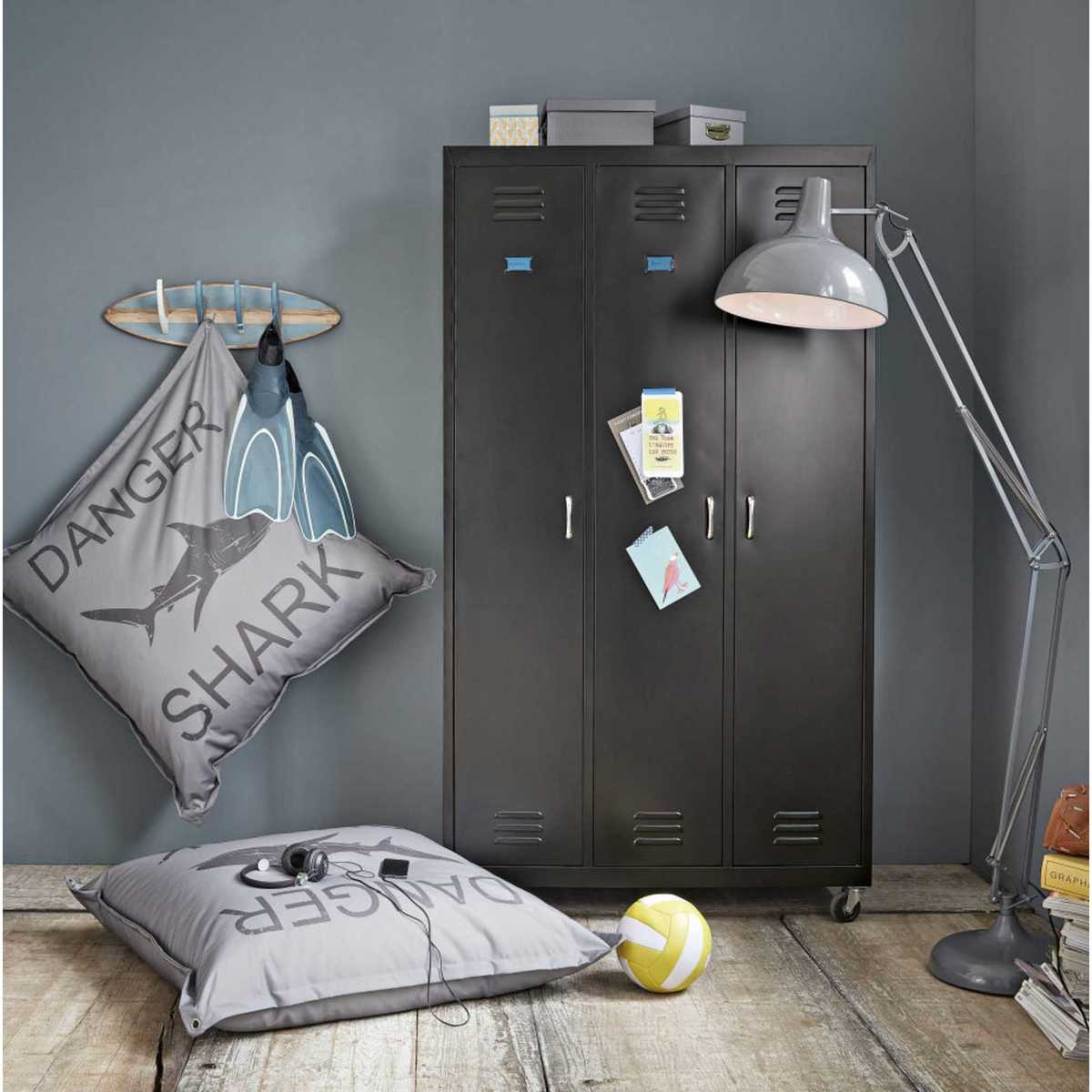 Black Metal 3-Doors Wardrobe on Wheels Loft – image 5
