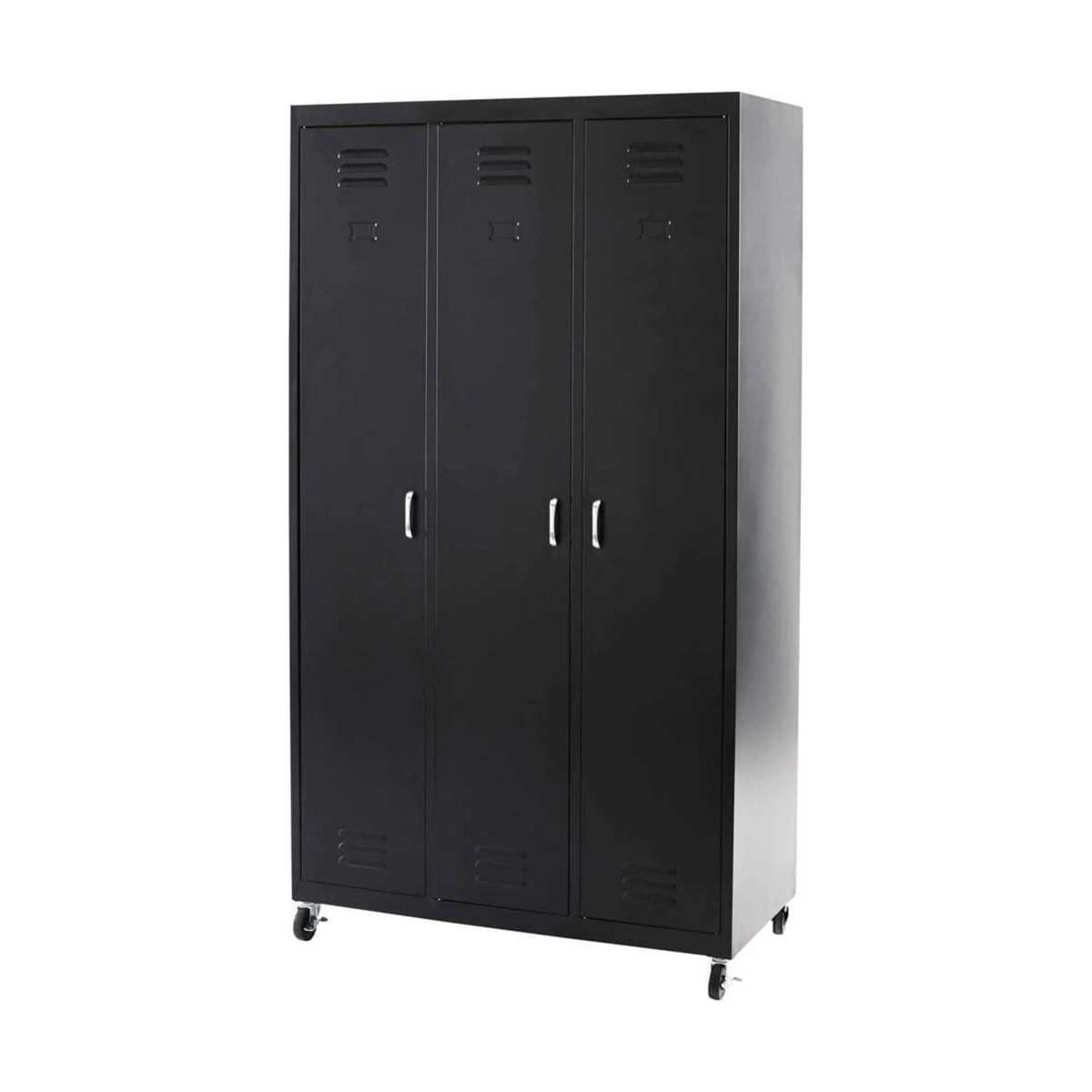 Black Metal 3-Doors Wardrobe on Wheels Loft – image 2