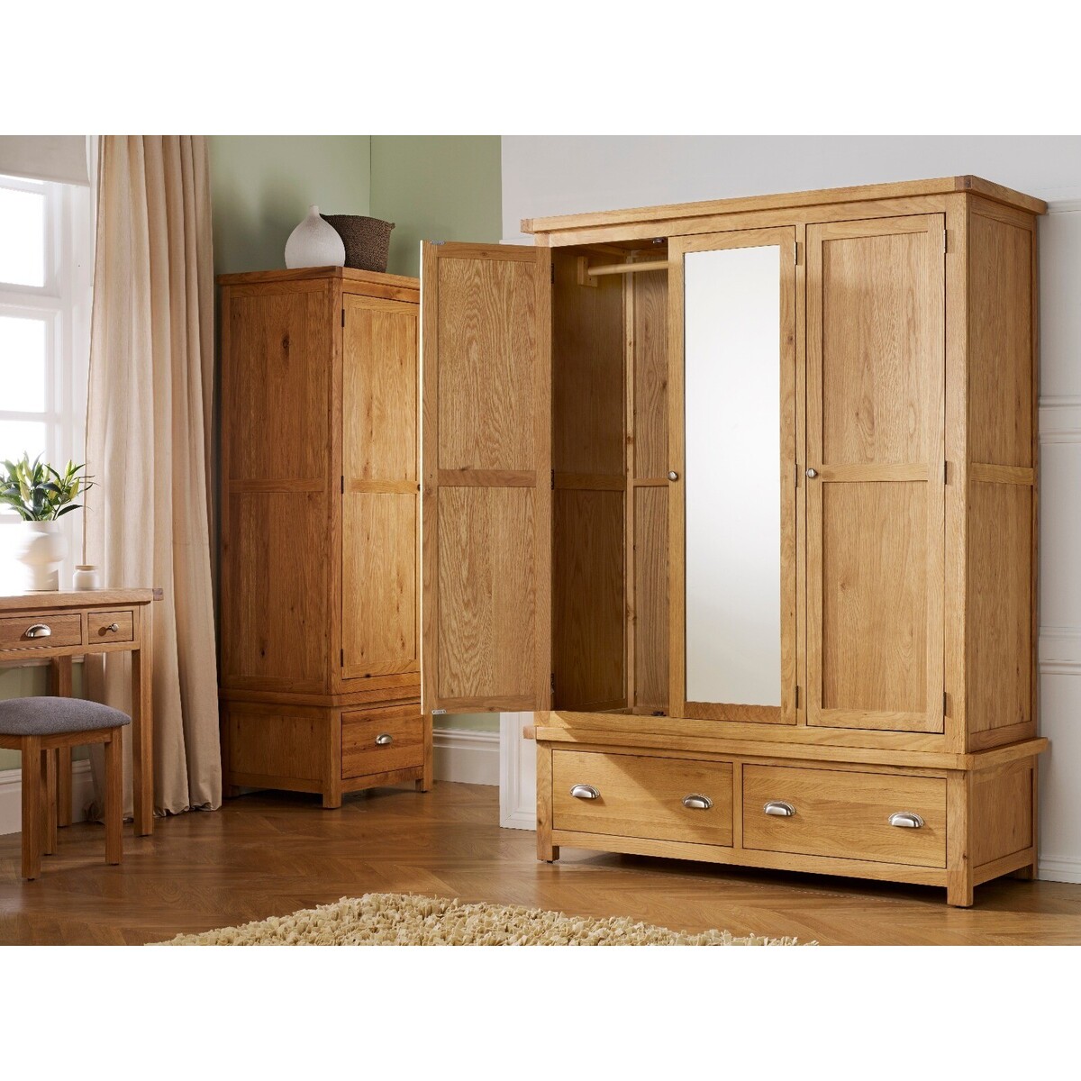 Robyn Oak 3 Door 2 Drawer Wardrobe – image 3