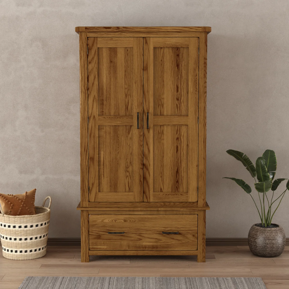 Harrogate Rustic Solid Oak Double Wardrobe – image 2