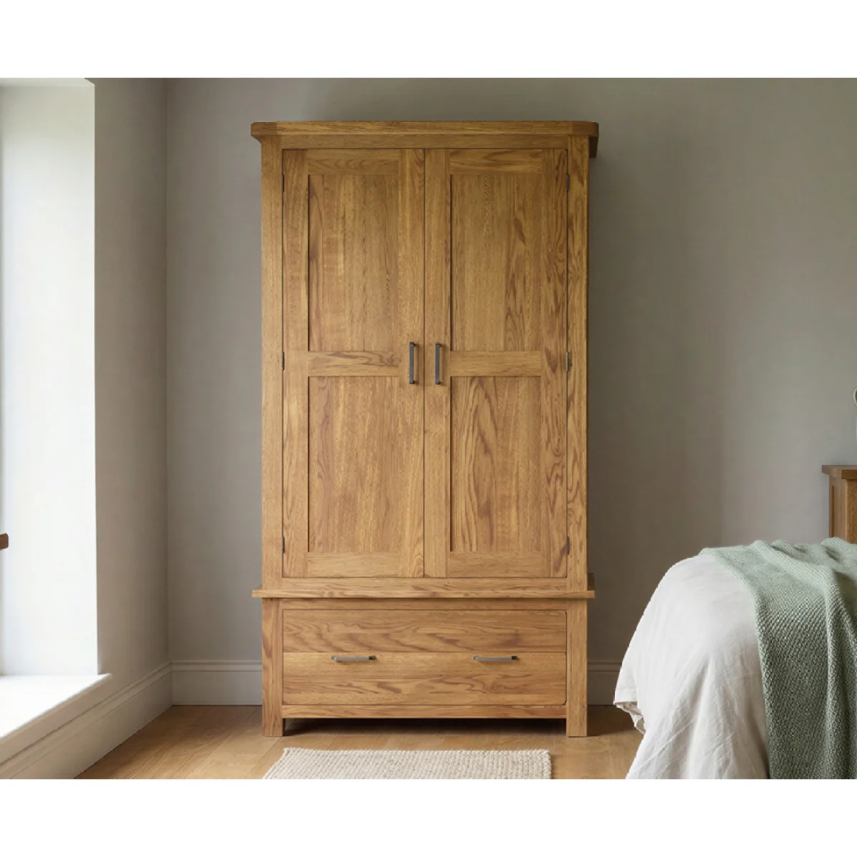 Harrogate Rustic Solid Oak Double Wardrobe – image 3
