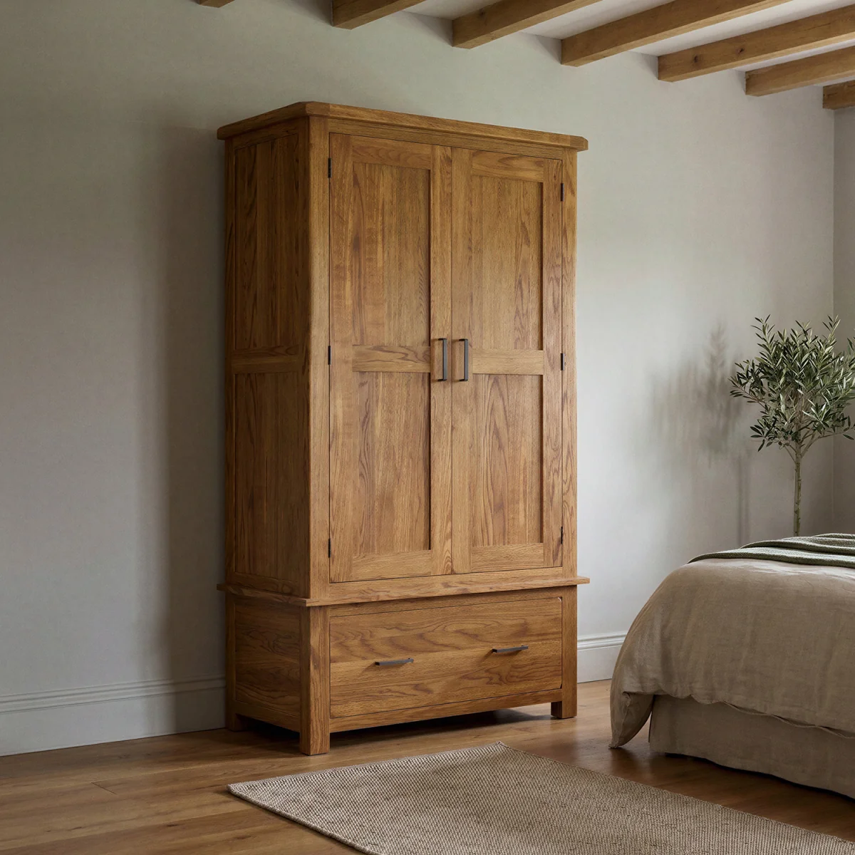Harrogate Rustic Solid Oak Double Wardrobe – image 1