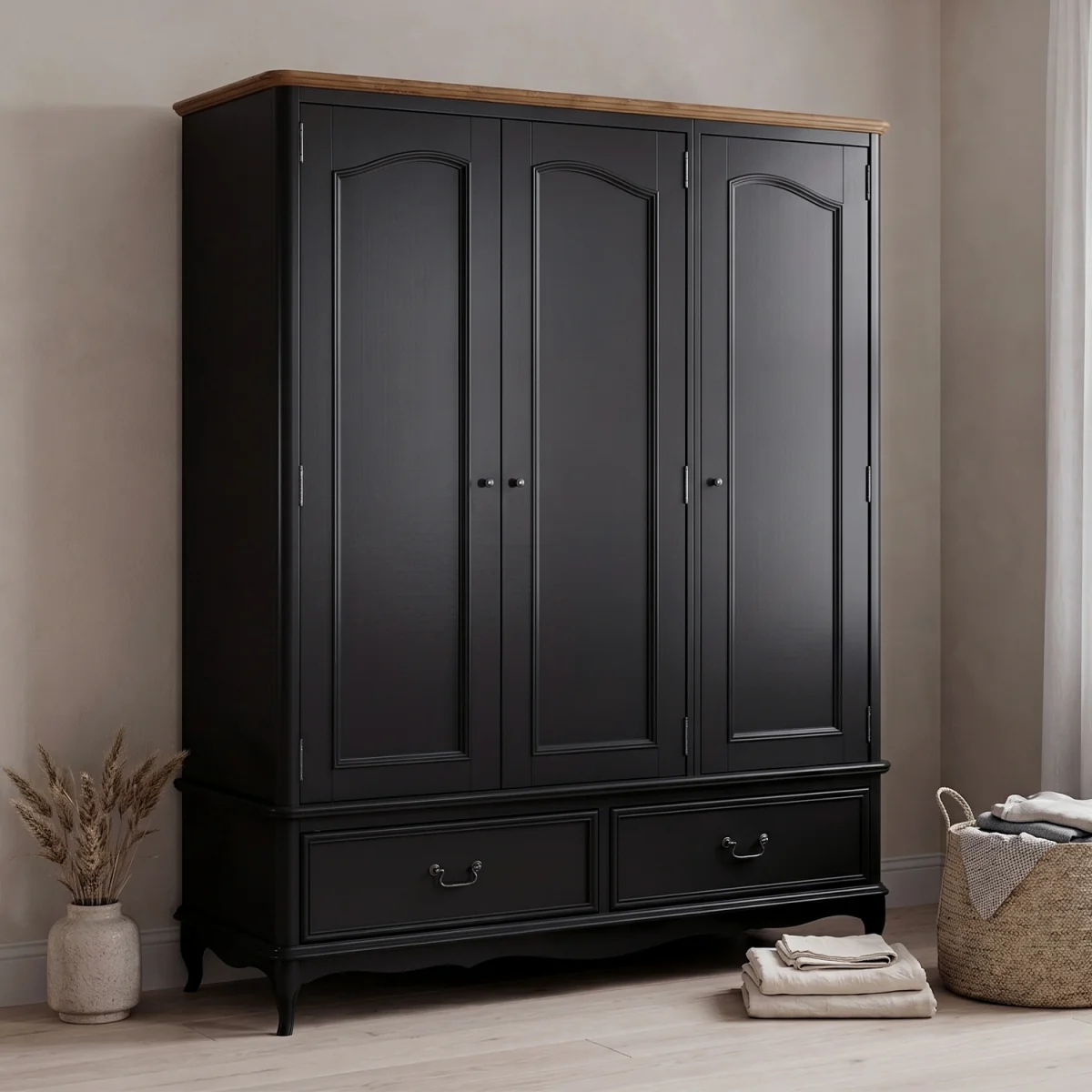 Chateau Noir Oak and Black Painted Triple Wardrobe – image 2