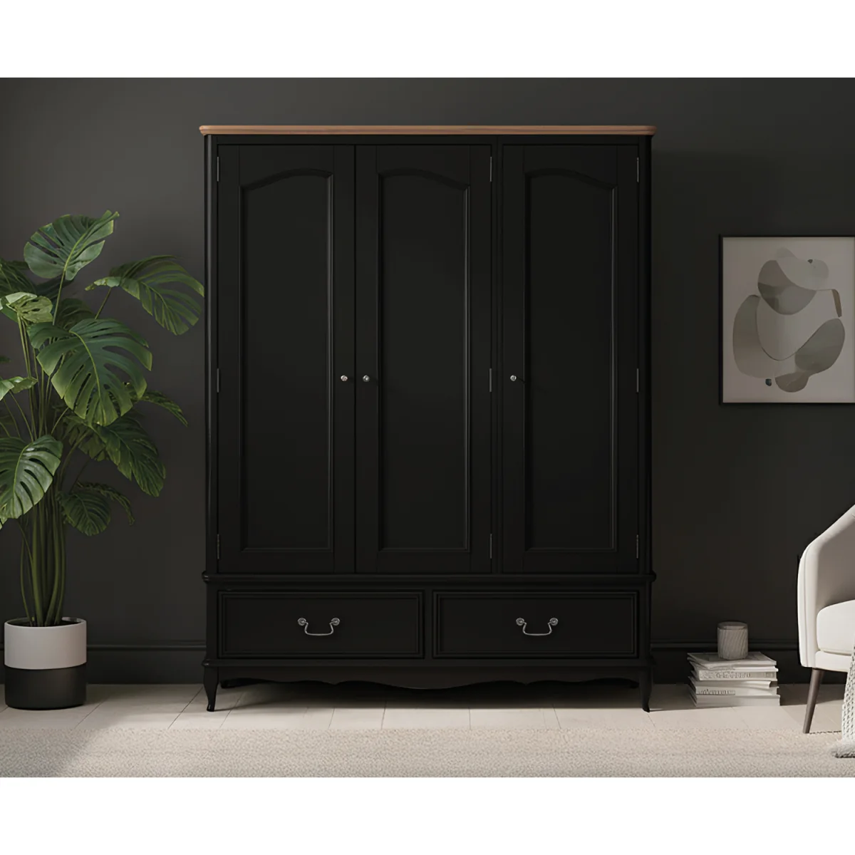 Chateau Noir Oak and Black Painted Triple Wardrobe – image 4