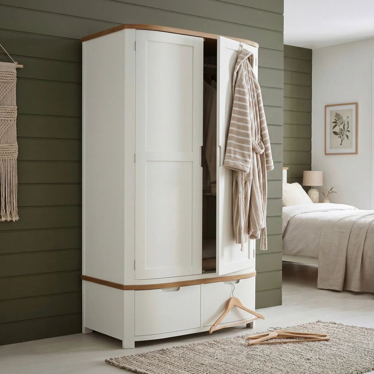 Bradwell Oak and Signal White Painted Double Wardrobe – image 2