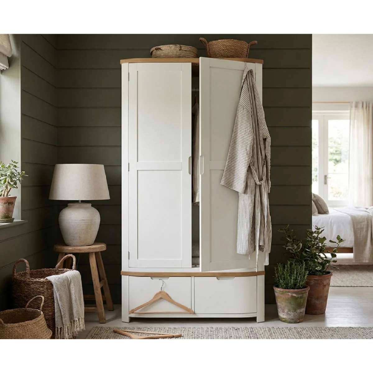 Bradwell Oak and Signal White Painted Double Wardrobe – image 3