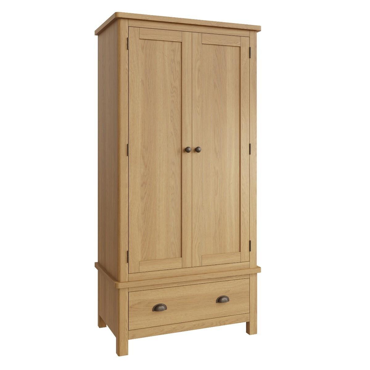 Noah Oak 2 Door 1 Drawer Wardrobe – image 3