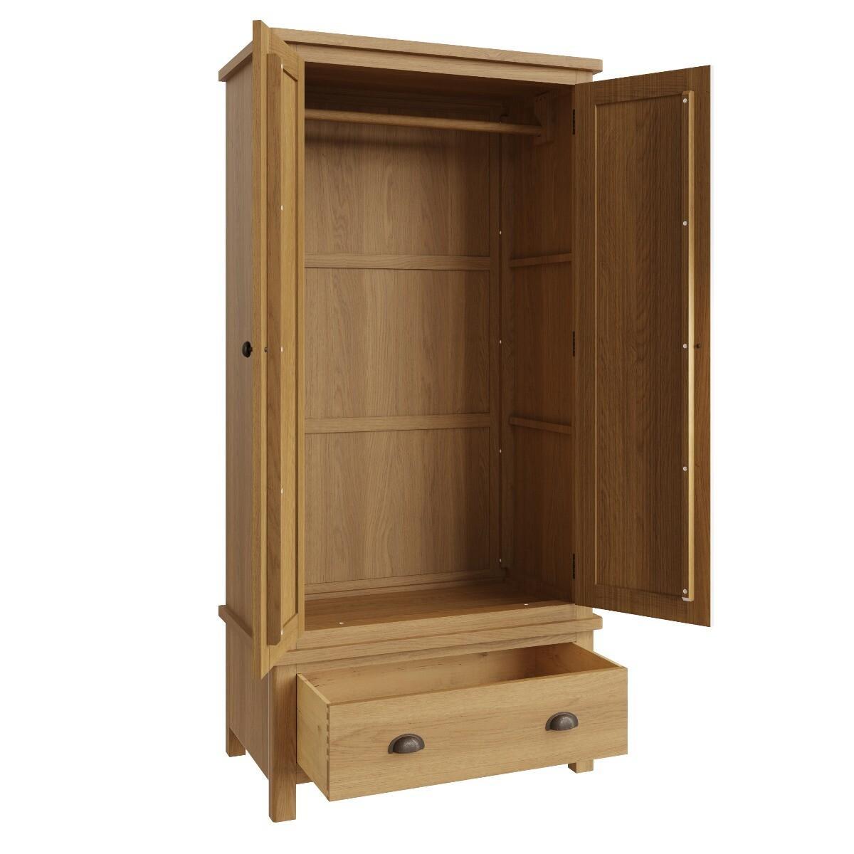 Noah Oak 2 Door 1 Drawer Wardrobe – image 4