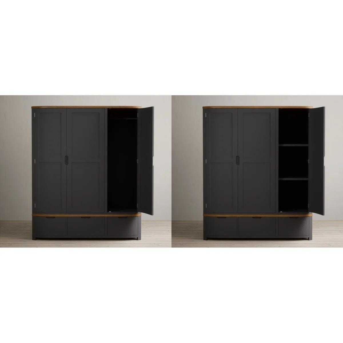 Bradwell Oak and Charcoal Painted Triple Wardrobe – image 12