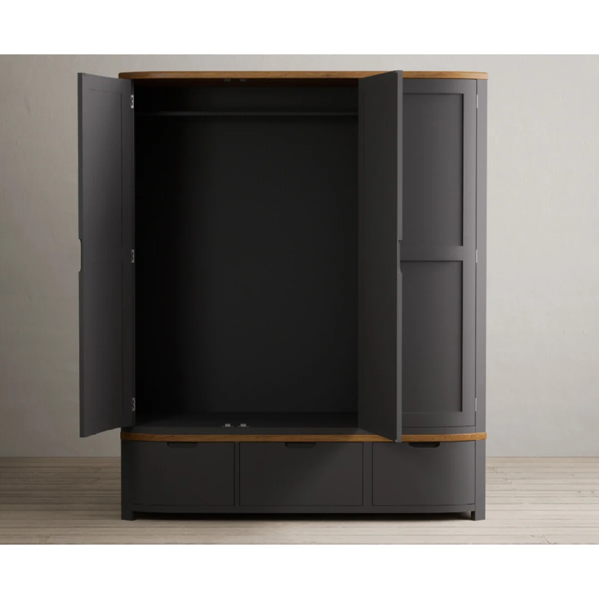 Bradwell Oak and Charcoal Painted Triple Wardrobe – image 7