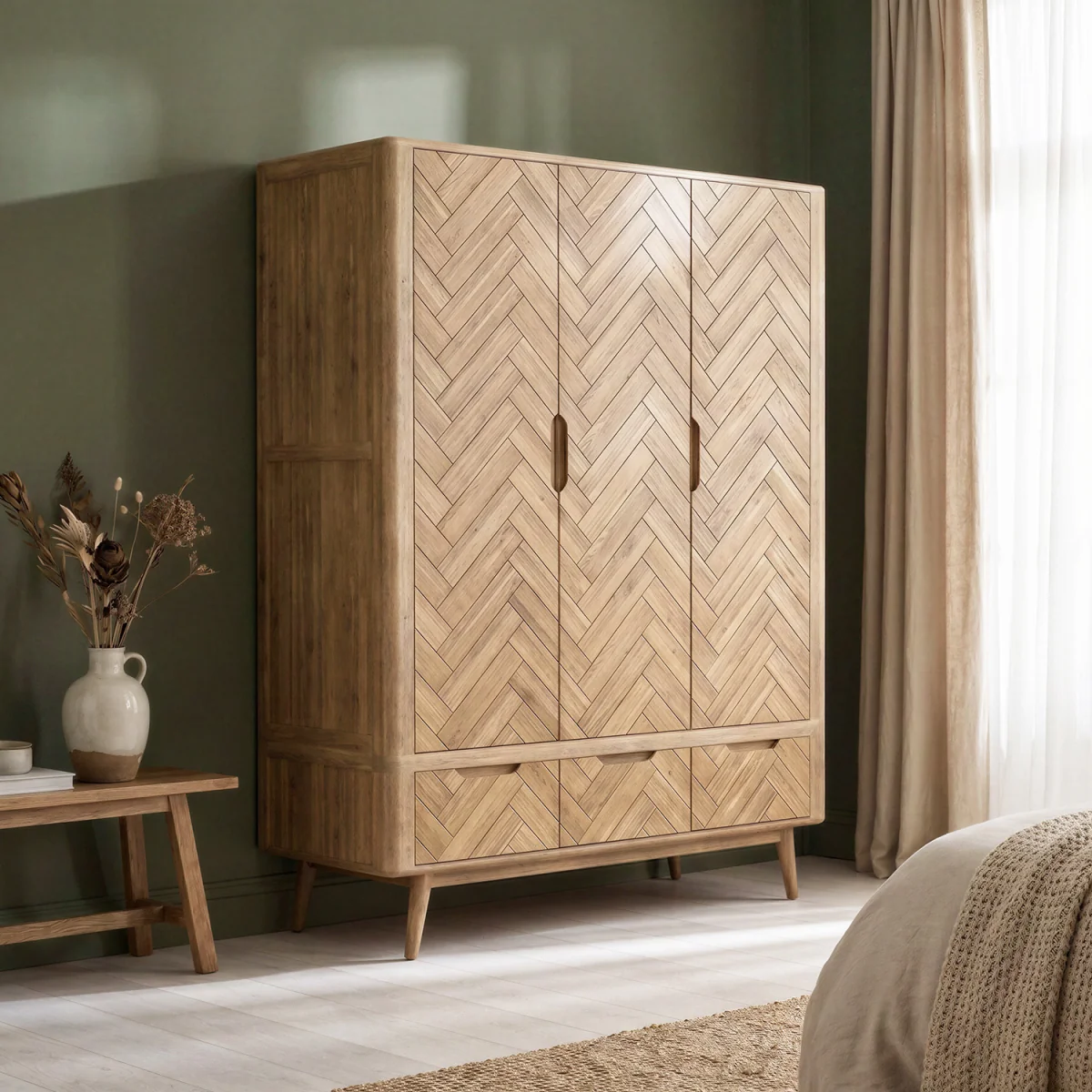 Parven Solid Oak Triple Wardrobe – image 2
