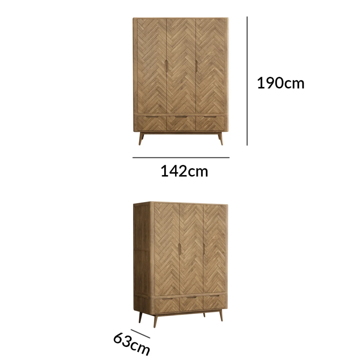 Parven Solid Oak Triple Wardrobe – image 12
