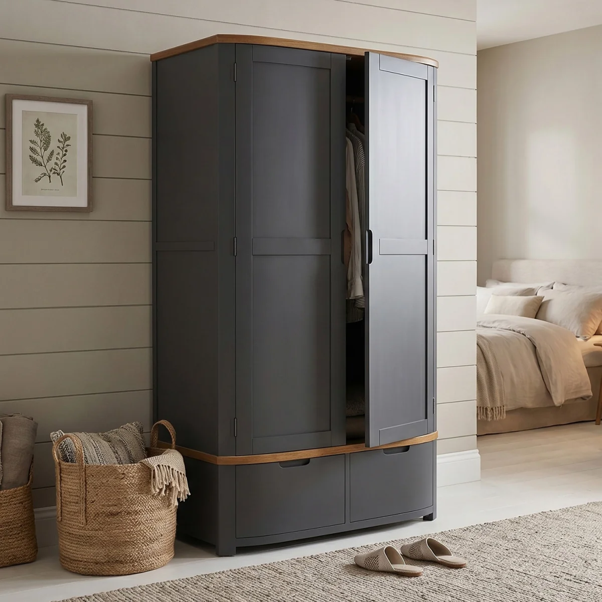 Bradwell Oak and Charcoal Painted Double Wardrobe – image 2