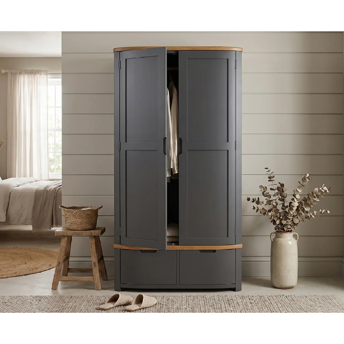 Bradwell Oak and Charcoal Painted Double Wardrobe – image 4