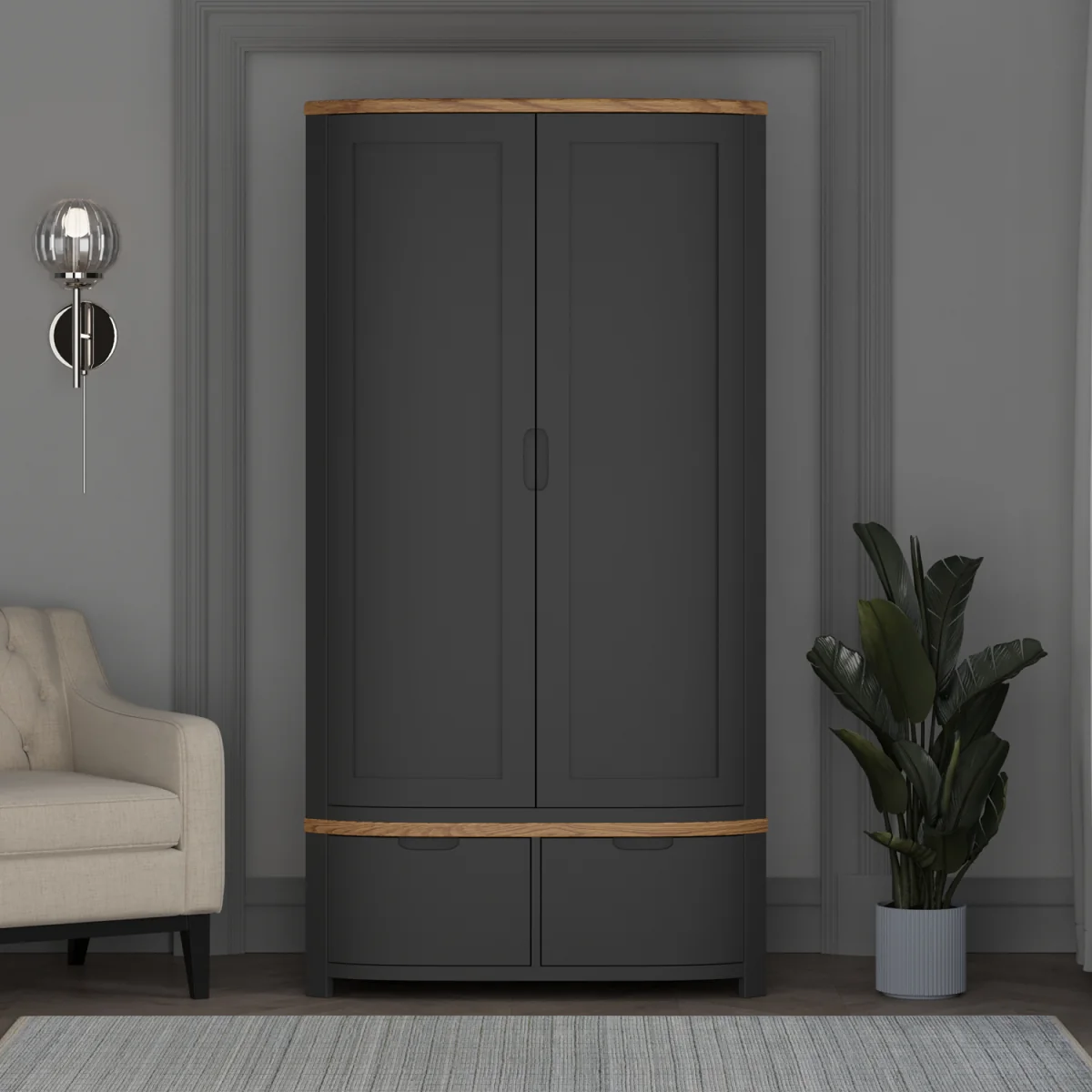 Bradwell Oak and Charcoal Painted Double Wardrobe – image 1