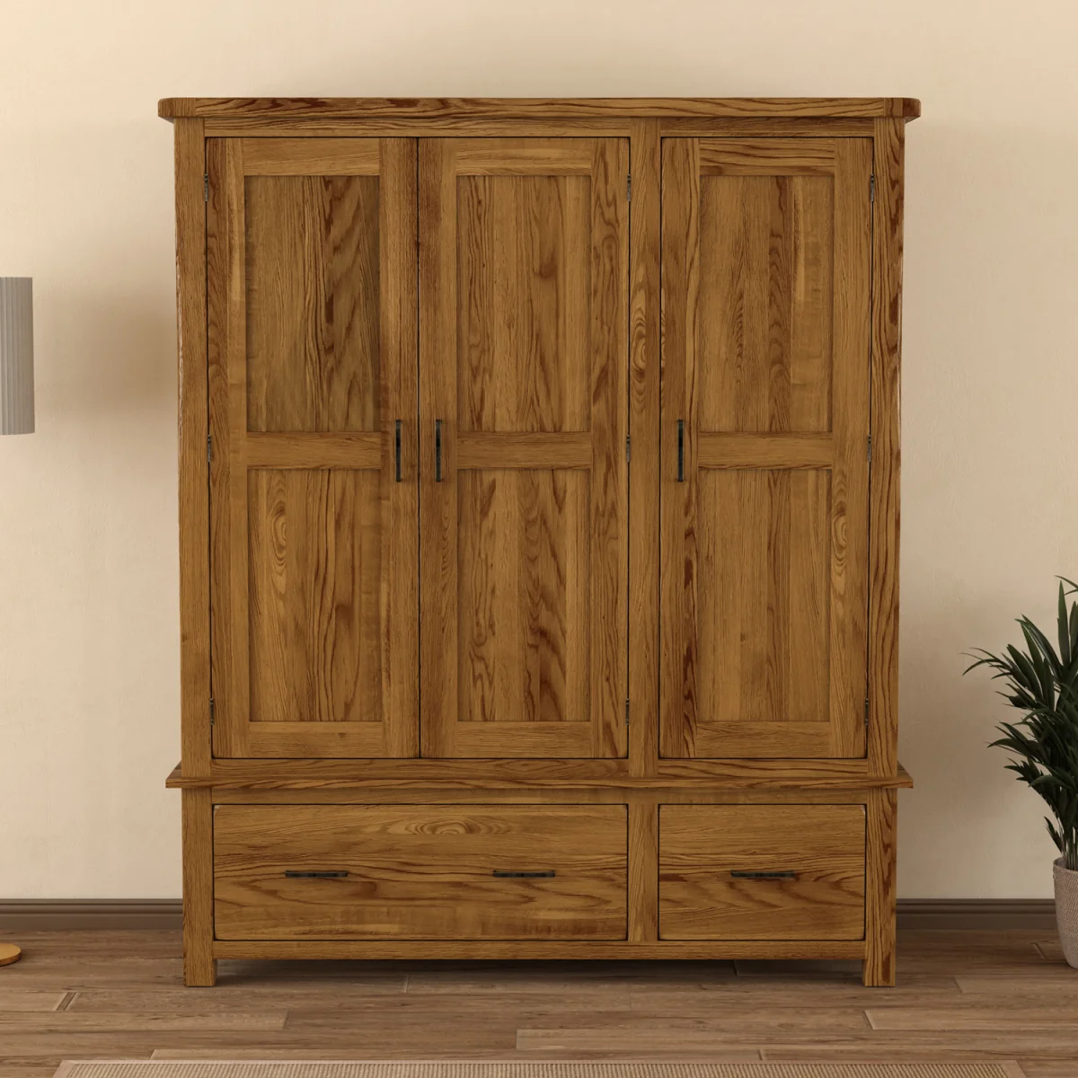 Harrogate Rustic Solid Oak Triple Wardrobe – image 2