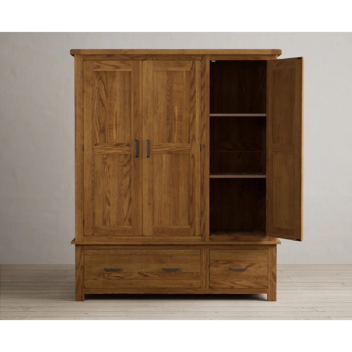 Harrogate Rustic Solid Oak Triple Wardrobe – image 7