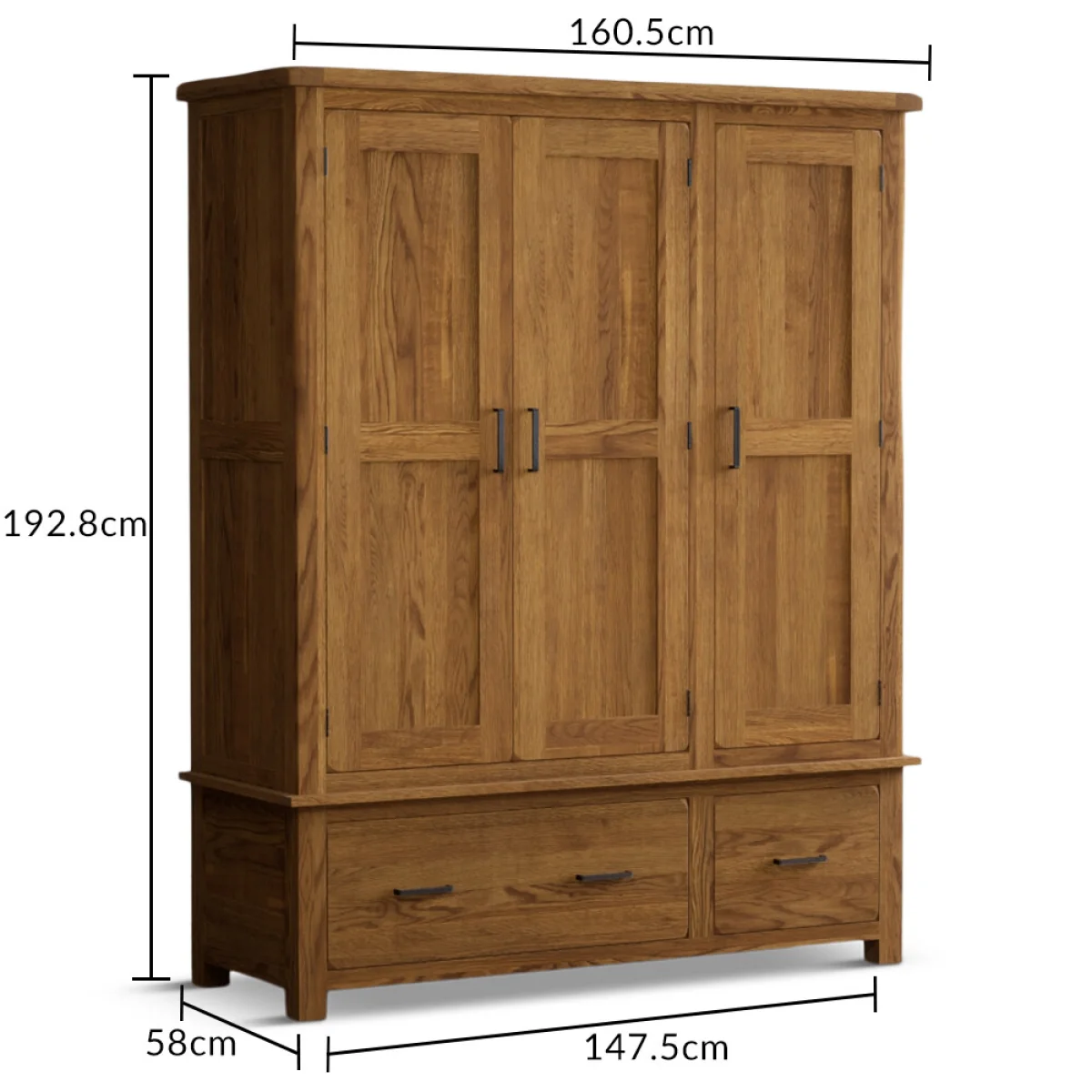 Harrogate Rustic Solid Oak Triple Wardrobe – image 8