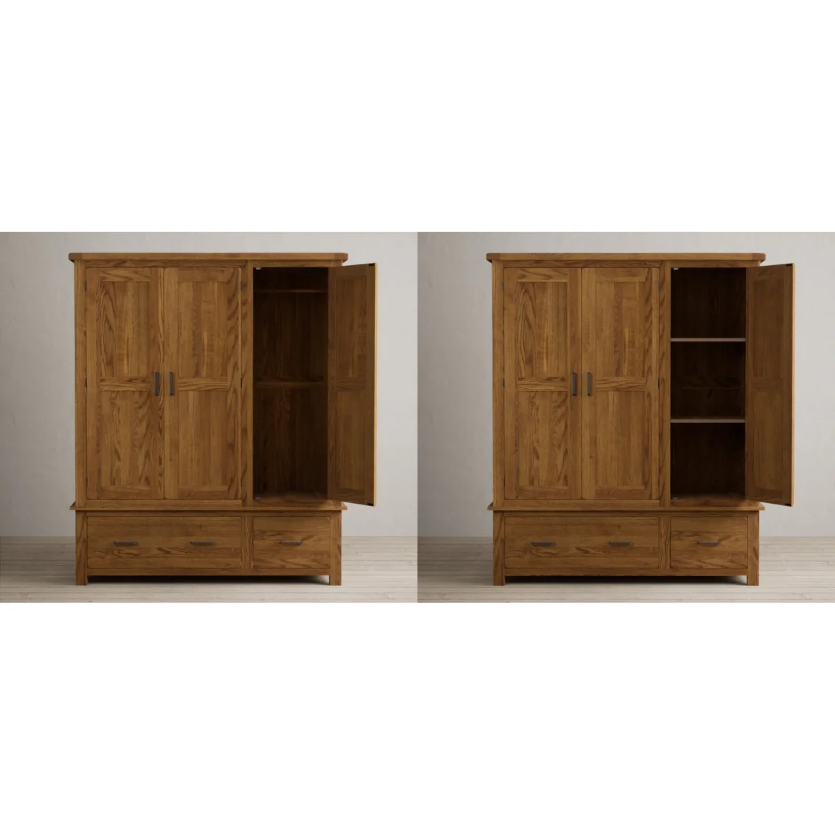 Harrogate Rustic Solid Oak Triple Wardrobe – image 10