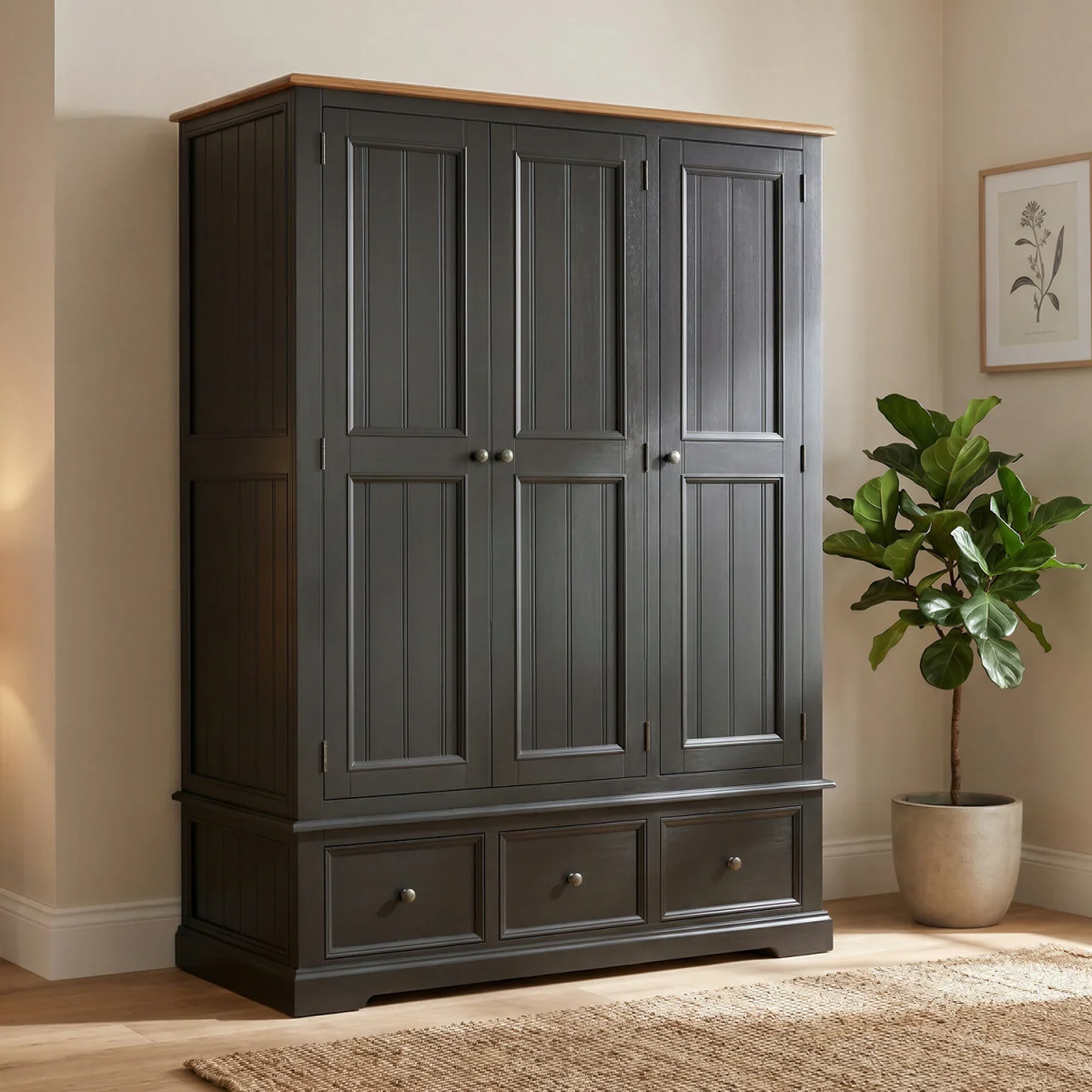 Charlton Oak and Black Painted Triple Wardrobe – image 2