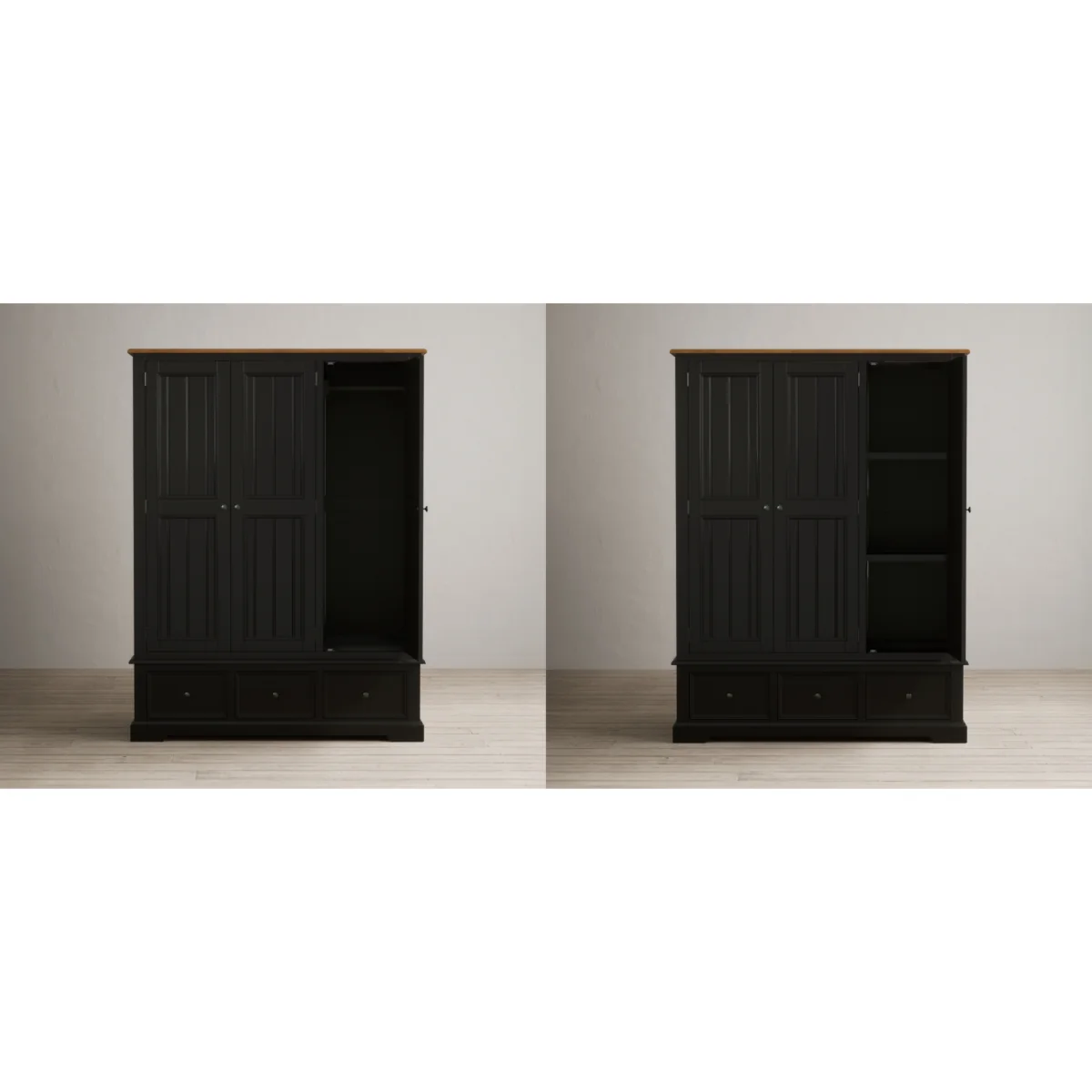 Charlton Oak and Black Painted Triple Wardrobe – image 12