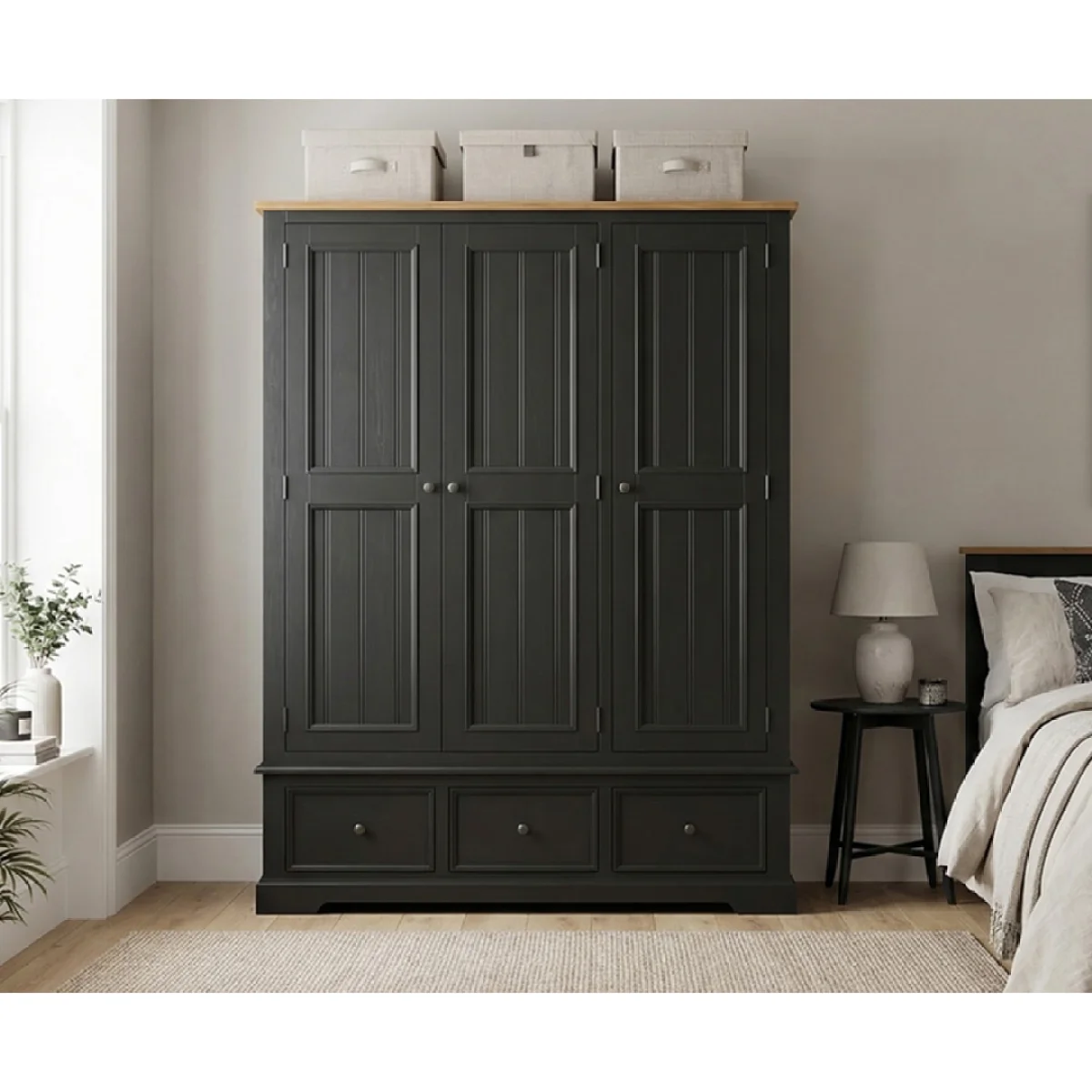 Charlton Oak and Black Painted Triple Wardrobe – image 3