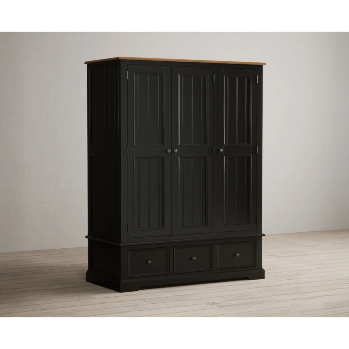 Charlton Oak and Black Painted Triple Wardrobe – image 5