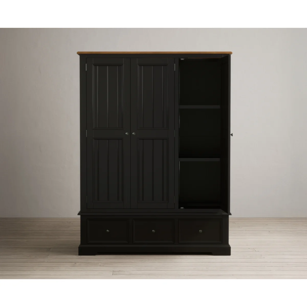 Charlton Oak and Black Painted Triple Wardrobe – image 6