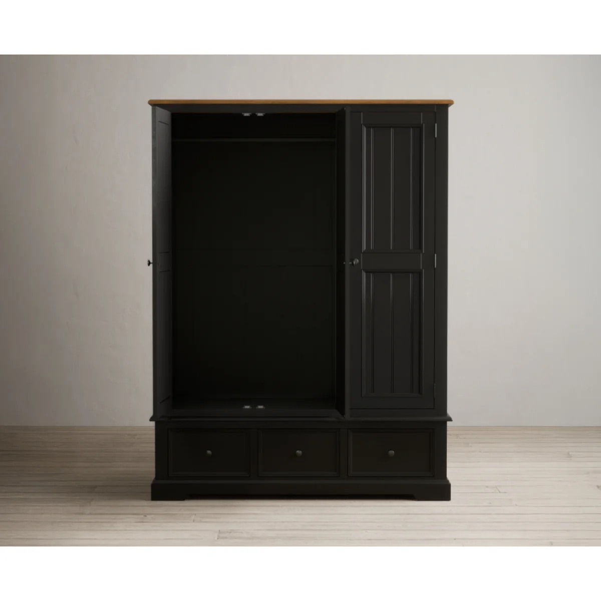 Charlton Oak and Black Painted Triple Wardrobe – image 7