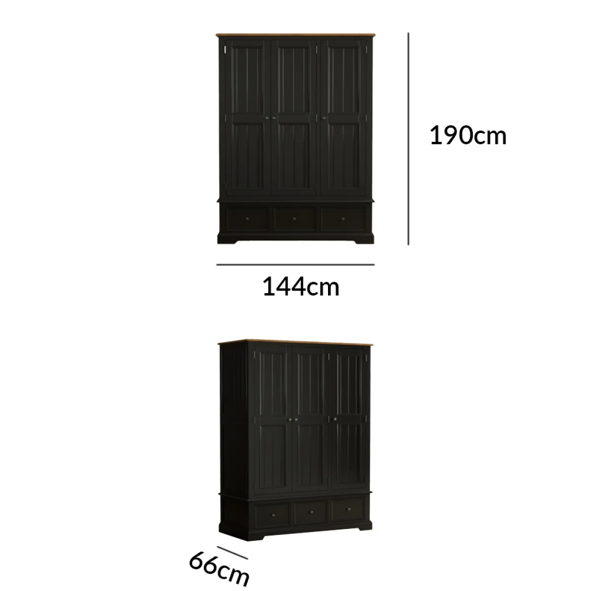 Charlton Oak and Black Painted Triple Wardrobe – image 9
