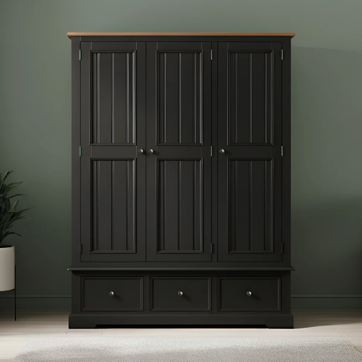 Charlton Oak and Black Painted Triple Wardrobe – image 1