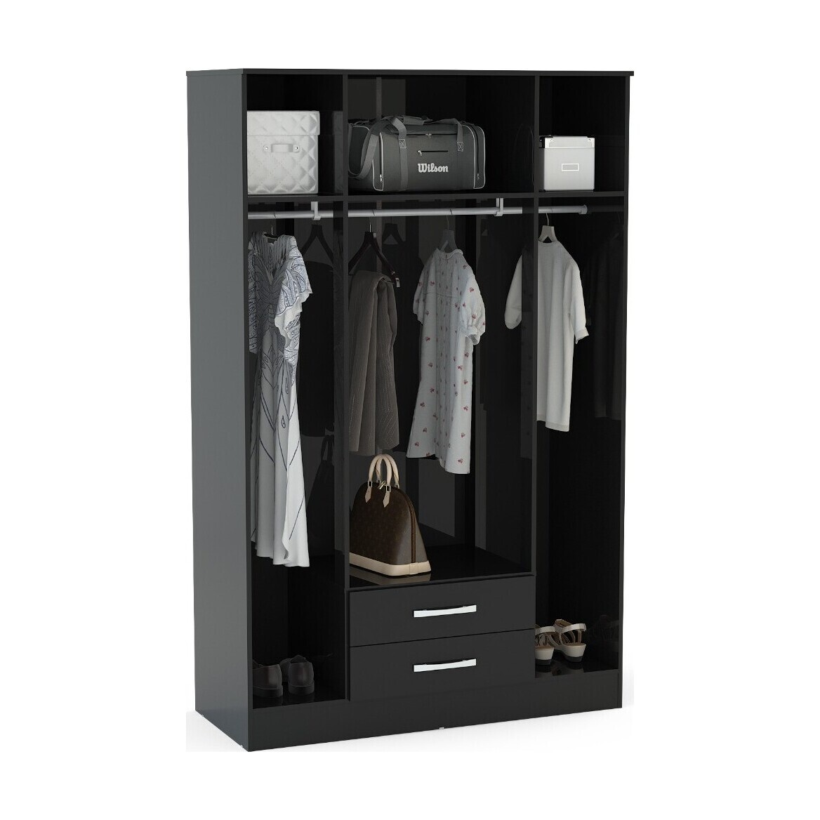 Adalee Black 4 Door 2 Drawer Wardrobe with Mirror – image 2