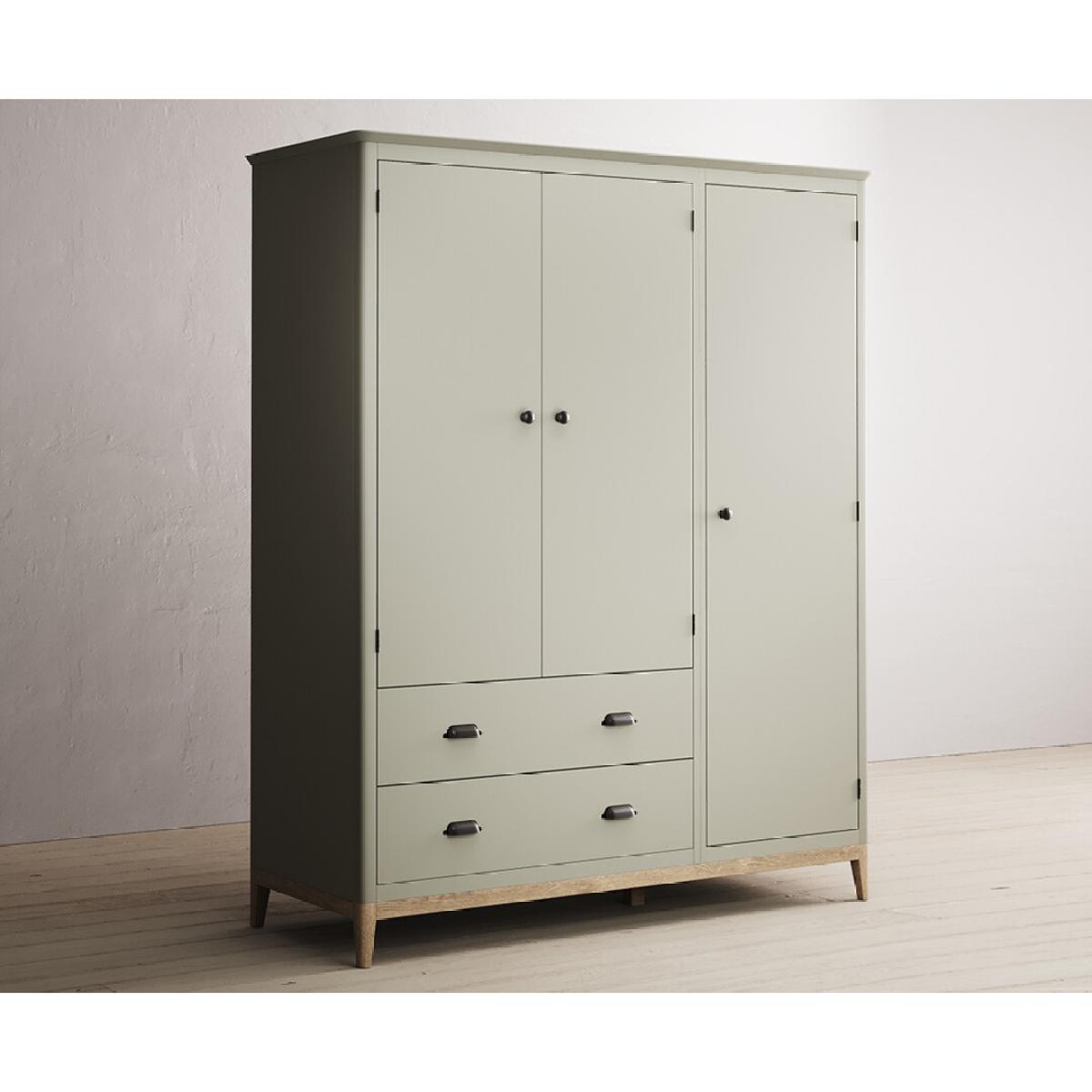 Ancona Oak and Soft Green Painted Triple Wardrobe – image 3