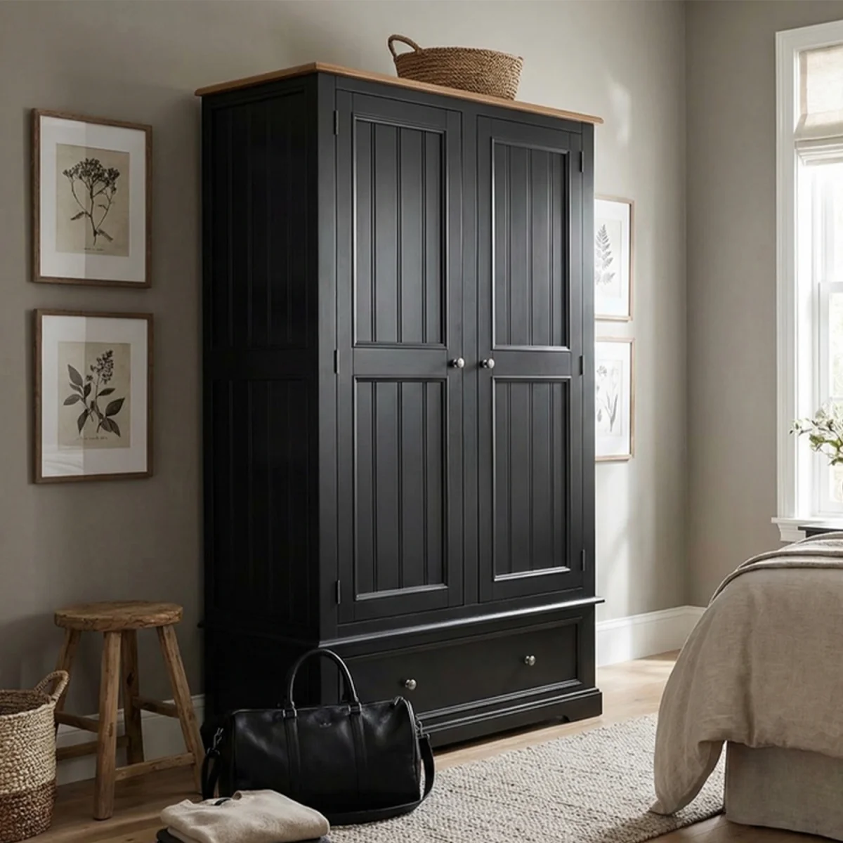 Charlton Oak and Black Painted Double Wardrobe – image 2