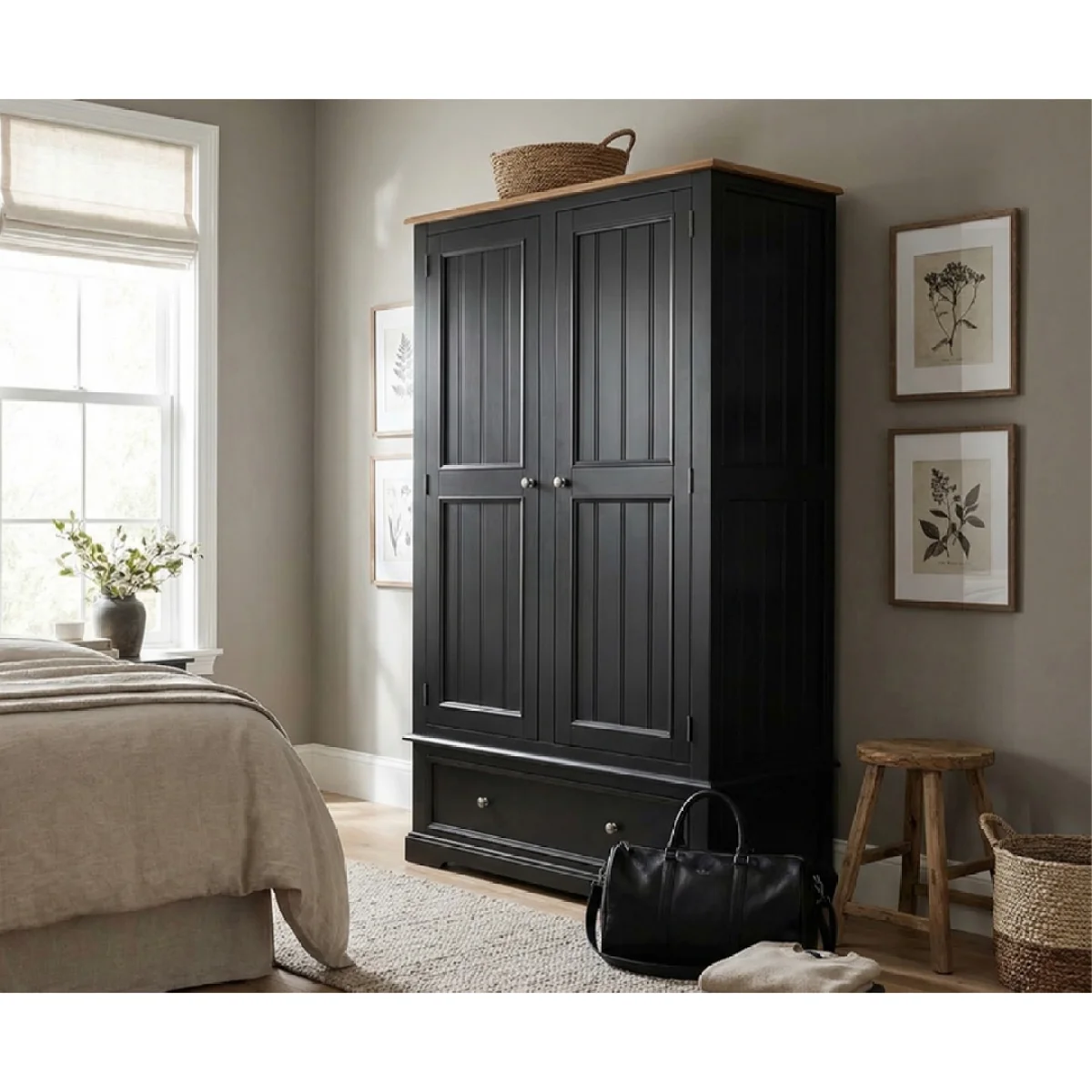 Charlton Oak and Black Painted Double Wardrobe – image 3
