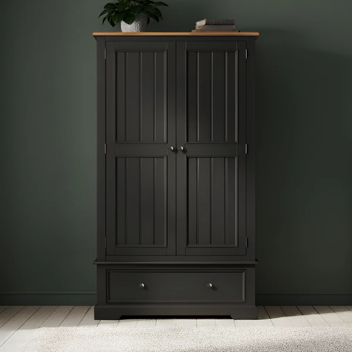 Charlton Oak and Black Painted Double Wardrobe – image 1