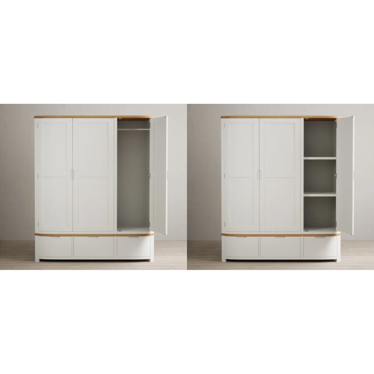 Bradwell Oak and Signal White Painted Triple Wardrobe – image 13
