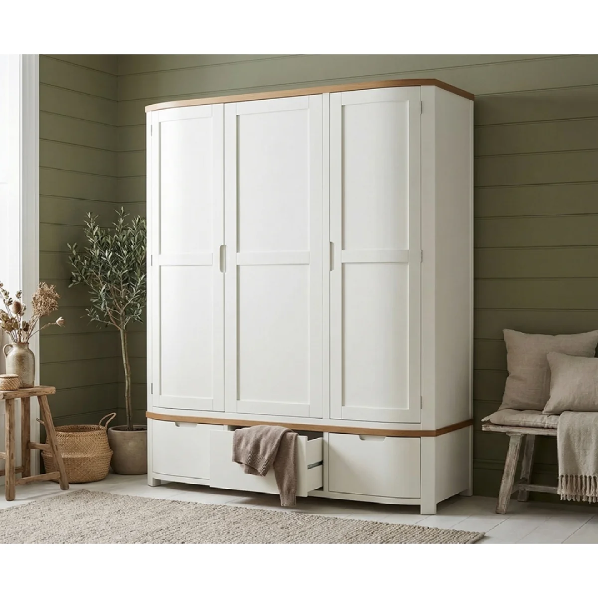 Bradwell Oak and Signal White Painted Triple Wardrobe – image 3