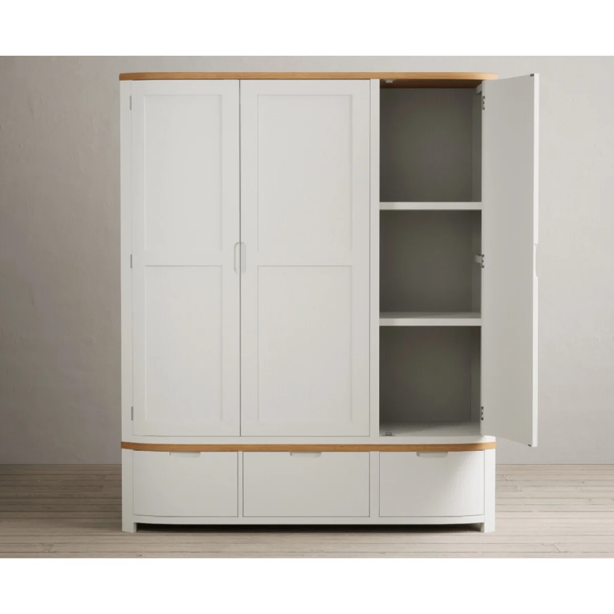 Bradwell Oak and Signal White Painted Triple Wardrobe – image 7