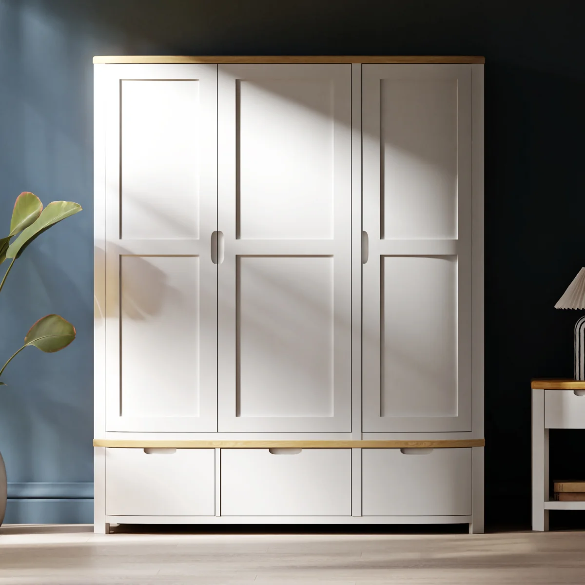 Bradwell Oak and Signal White Painted Triple Wardrobe – image 1