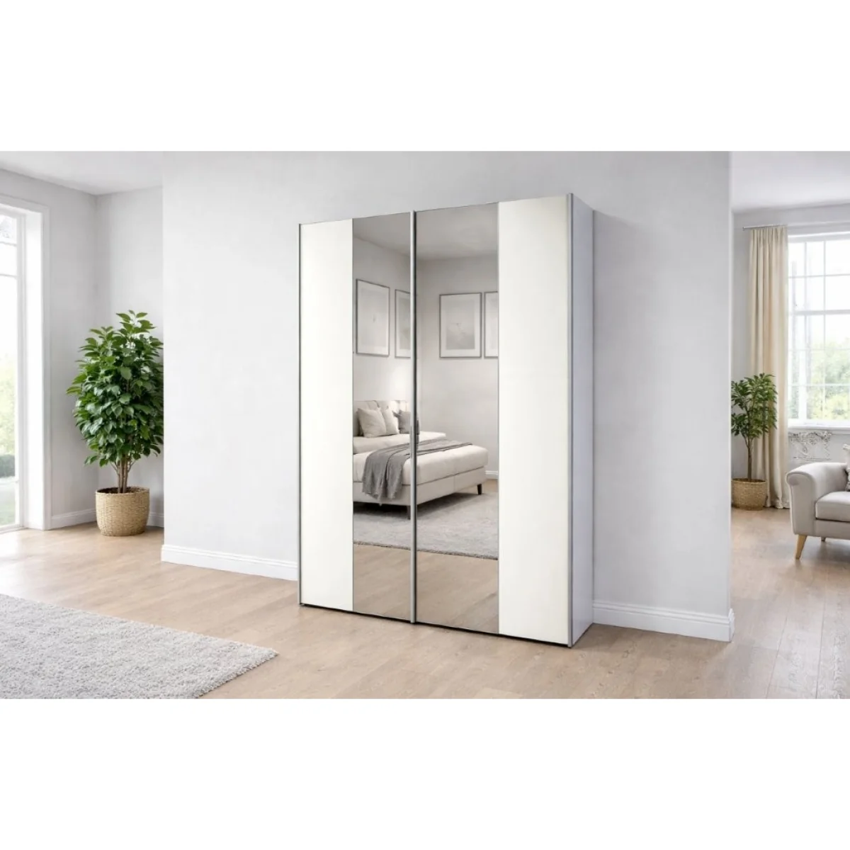 Wiemann Darwin Sliding 2 Door Wardrobe - 150cm - 2 Wood / Mirrored Doors – image 3