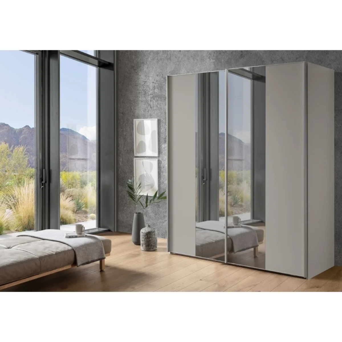 Wiemann Darwin Sliding 2 Door Wardrobe - 150cm - 2 Wood / Mirrored Doors – image 6